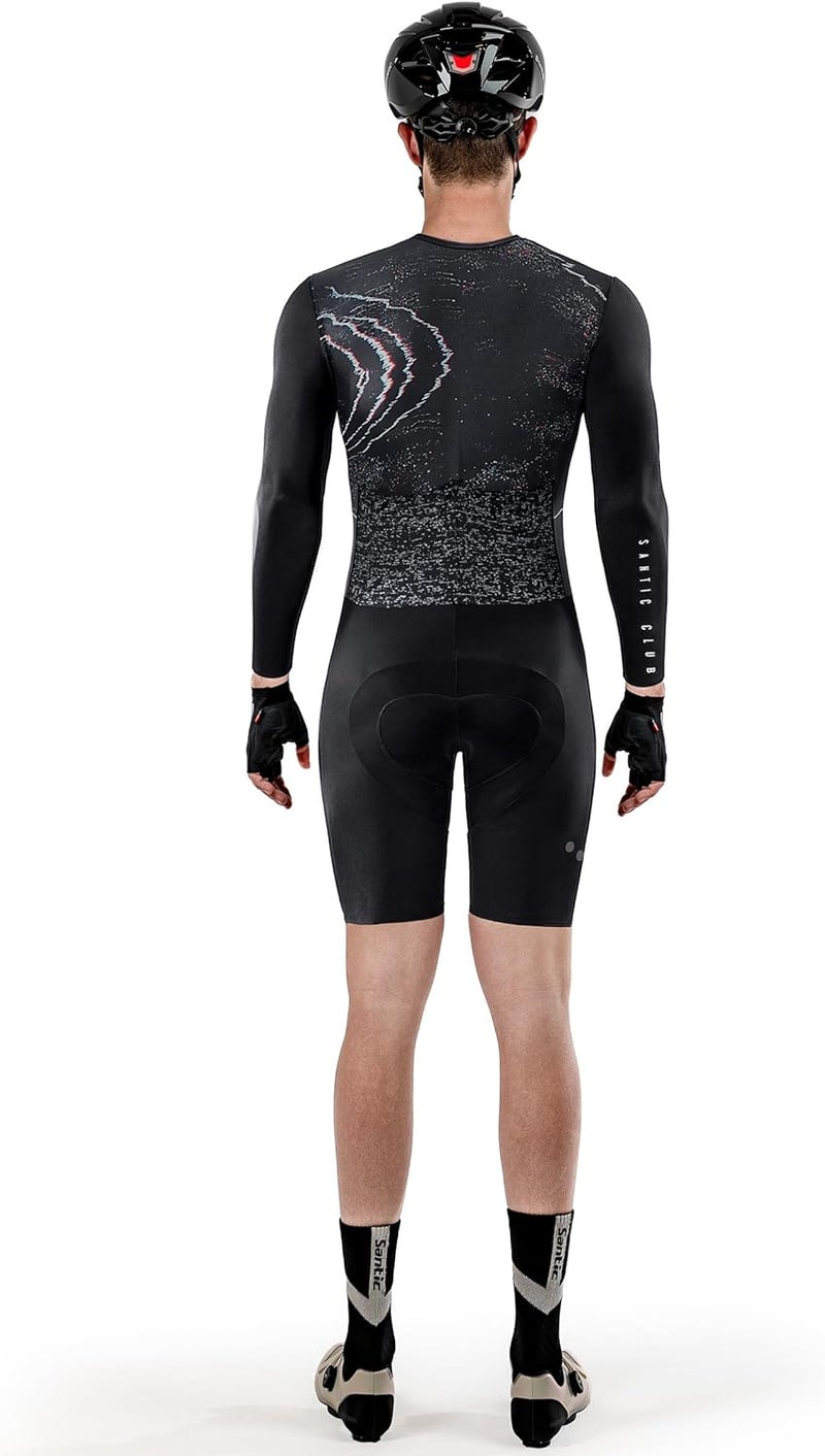 Santic Men's Triathlon Cycling Suit Long Sleeve Padded Skinsuit, Breathable One-Piece Bicycle Racing Suit for Triathletes - Image 3